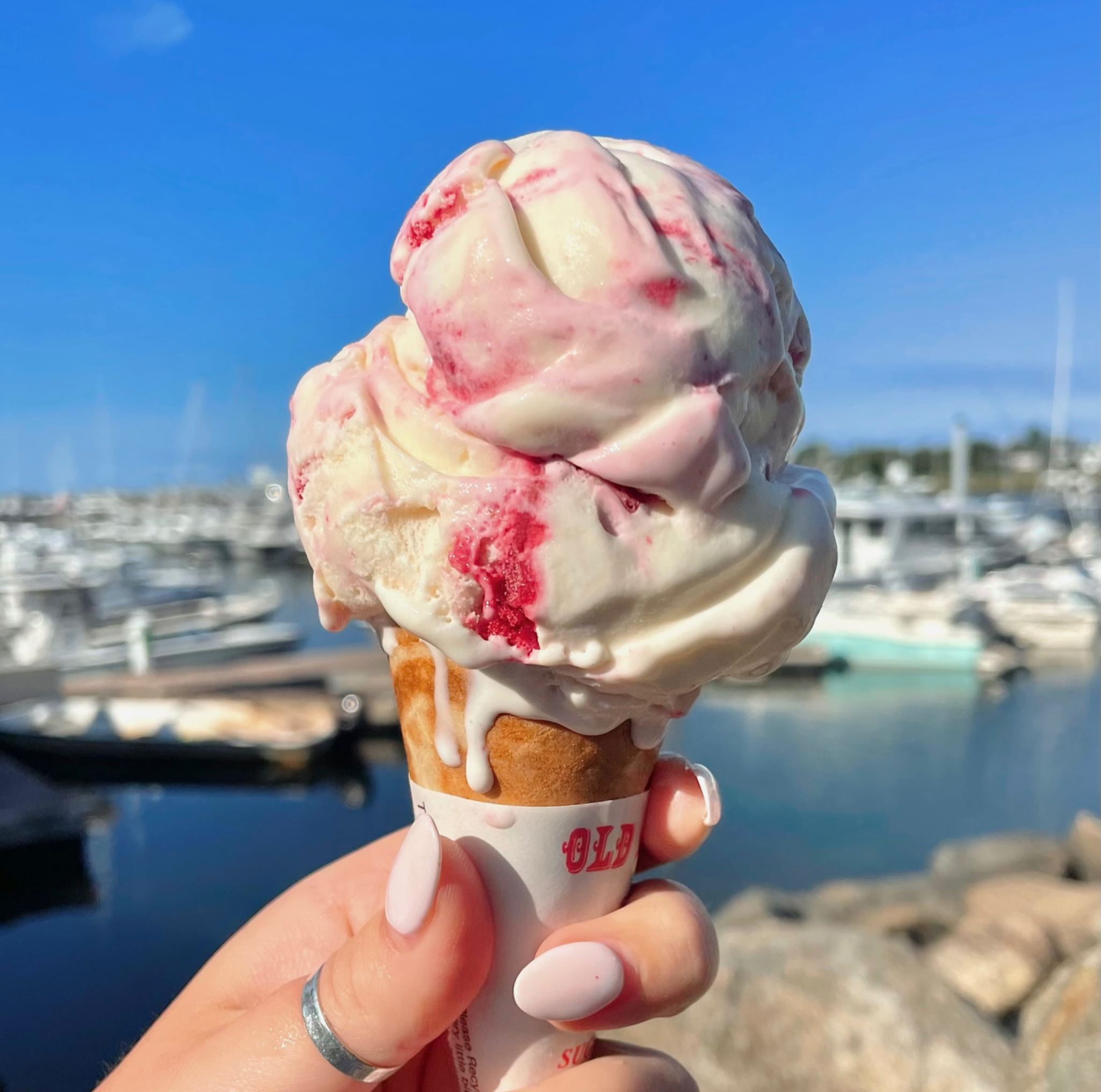 Nona's strawberry cone at the harbor